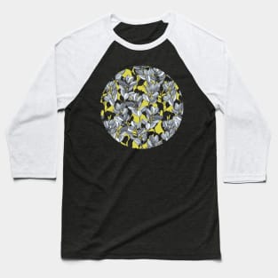 Leaf and Berry Sketch Pattern in Mustard and Ash Baseball T-Shirt